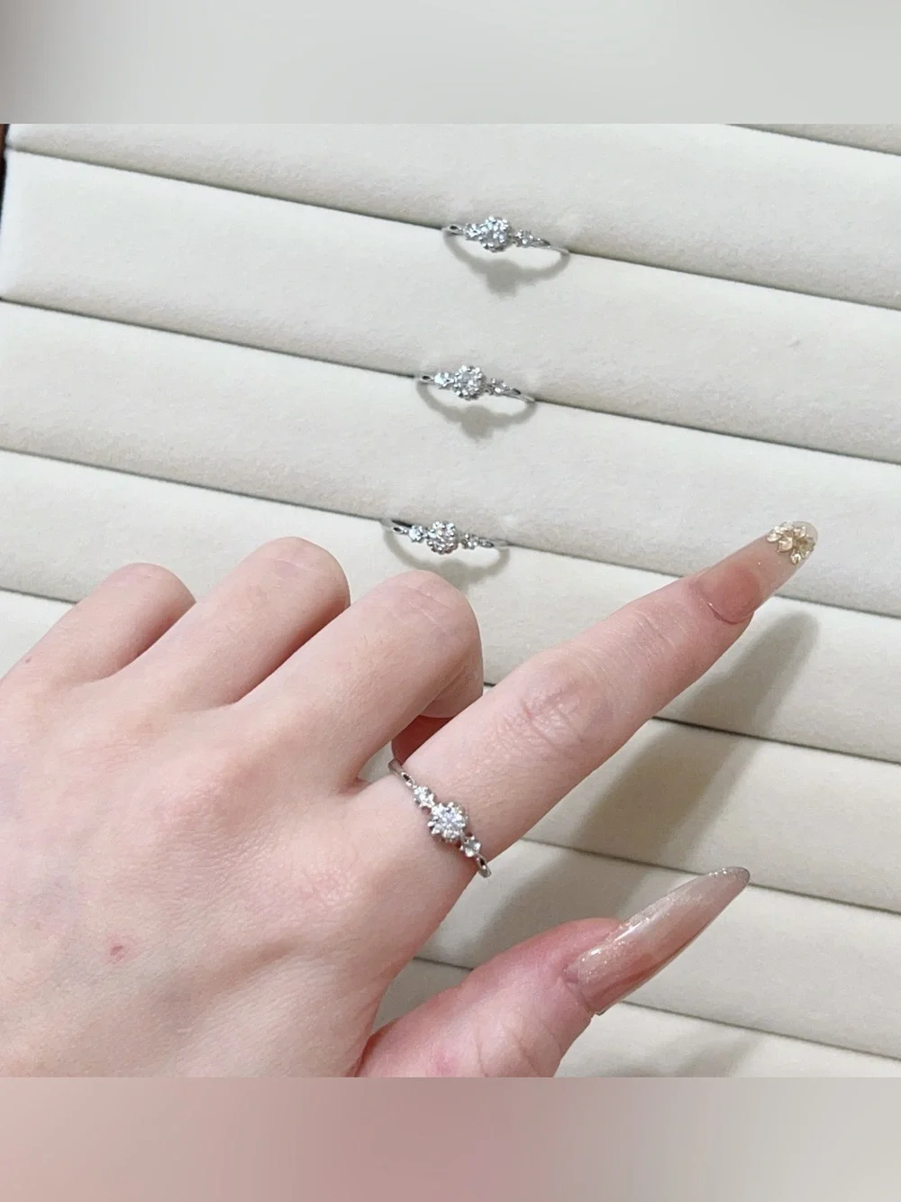 Dainty Moissanite silver Ring | Silver Plated Adjustable Open Ring | One Size